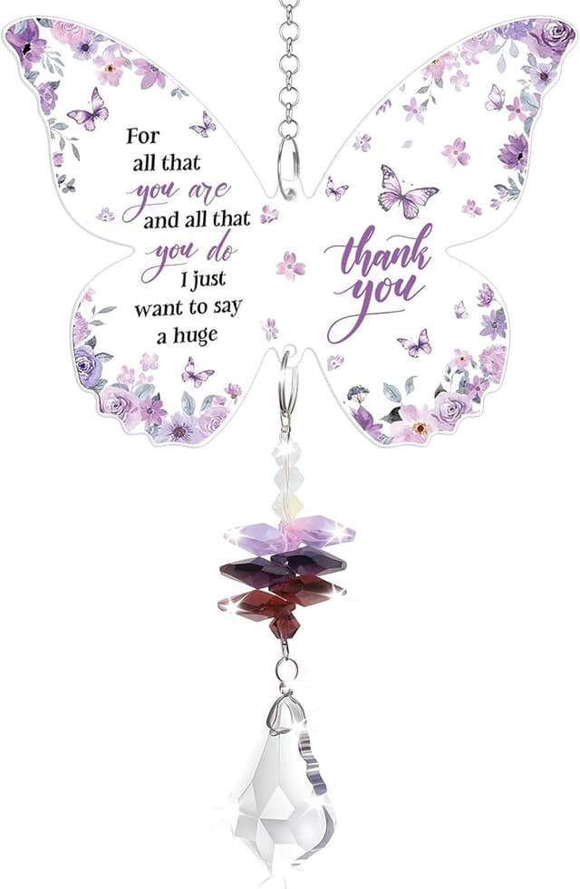 Detalle de Butterfly Crystal Suncatcher Thank You Gift – Butterfly acrylic ornament with crystal chain