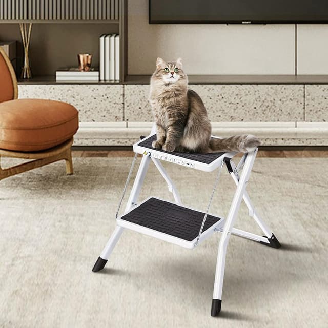 Thumbnail 6 de KINGRACK Folding Step Ladder (2-Step) foldable stepladder stool with handle, non-slip mat, up to 330lb, white