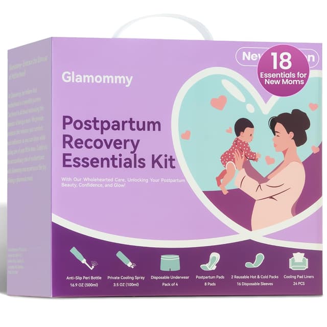 Detalle de Glamommy Postpartum Recovery Essentials Kit for Women (Peri Bottle, Cooling Spray, Hot & Cold Packs, More)