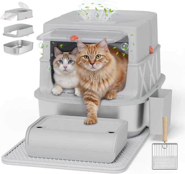Imagen de Stainless Steel Cat Litter Box with Lid en OfertitasTOP