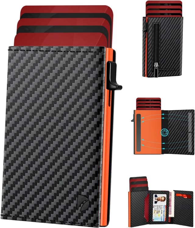 Detalle de Mens Wallets Credit Card Holder with Magnetic Closure, Coin Pocket & RFID Protection (Black & Orange)