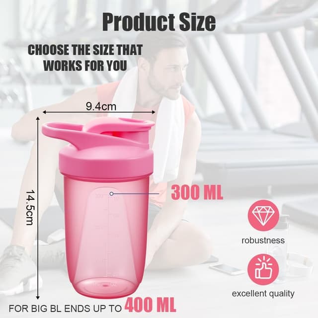 Detalle de Protein Shaker (2er-Set) 400 ml, BPA-frei und auslaufsicher mit Mixball & Messskala