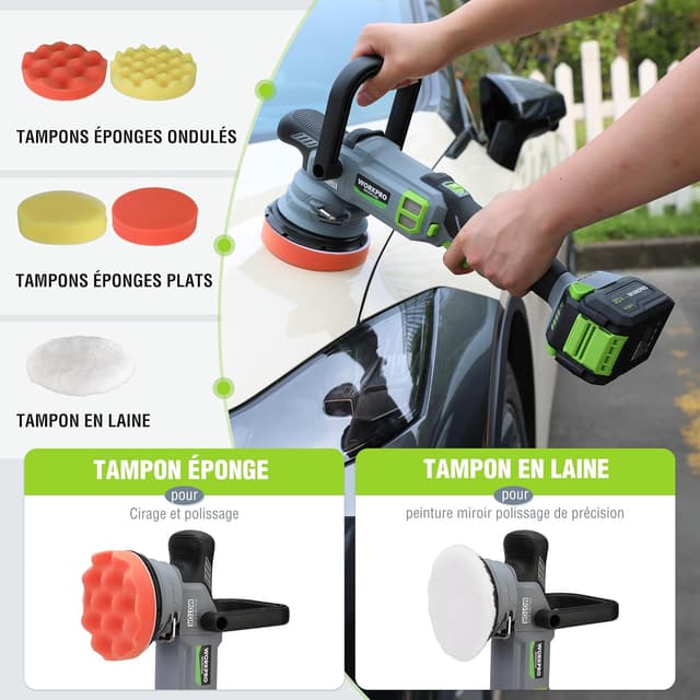 Thumbnail 6 de WORKPRO Polisseuse de voiture sans fil 20V orbitale double action, 7 vitesses (2000–5000 tr/min)