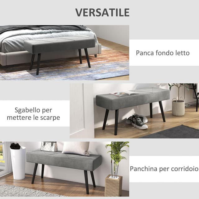 Thumbnail 5 de HOMCOM BancBout de lit Banquette Velours Gris 100x36x45 cm