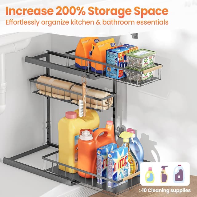 Detalle de Aekenr 3-Tier Under Sink Organizer & Pull-Out Storage (2-Pack) for Kitchen & Bathroom Cabinets