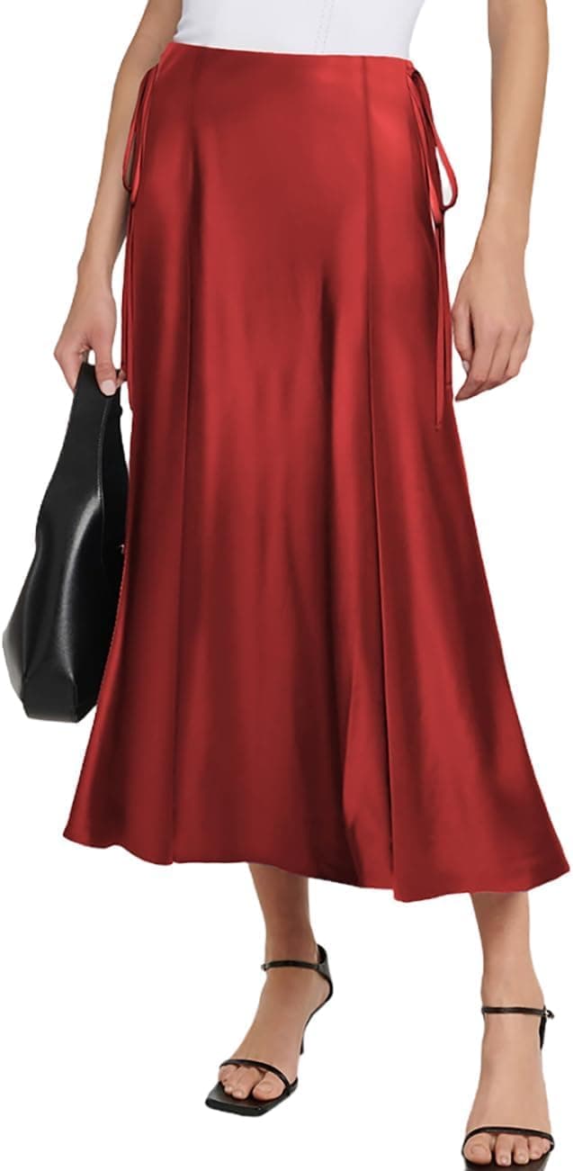 Detalle de MAYFASEY Women’s Satin Midi Skirt with High Waist & Side Zip