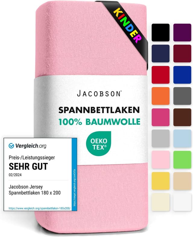 Detalle de Jacobson Jersey Spannbettlaken 60x120‑70x140 Rosa