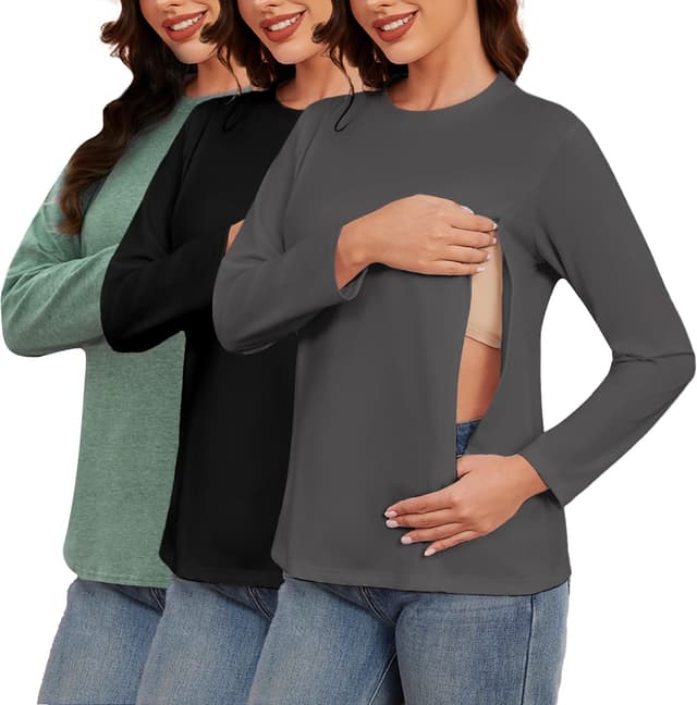 Detalle de Love2Mi 3er Pack Langarm Stillshirt mit Reißverschluss