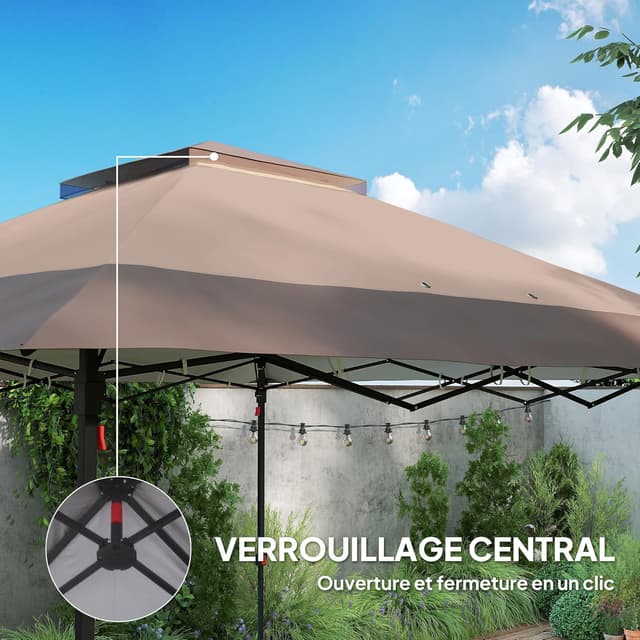 Detalle de Outsunny Tonnelle de jardin pliante 3,6x3,6 m à double toit avec moustiquaires et sac de transport à roulettes