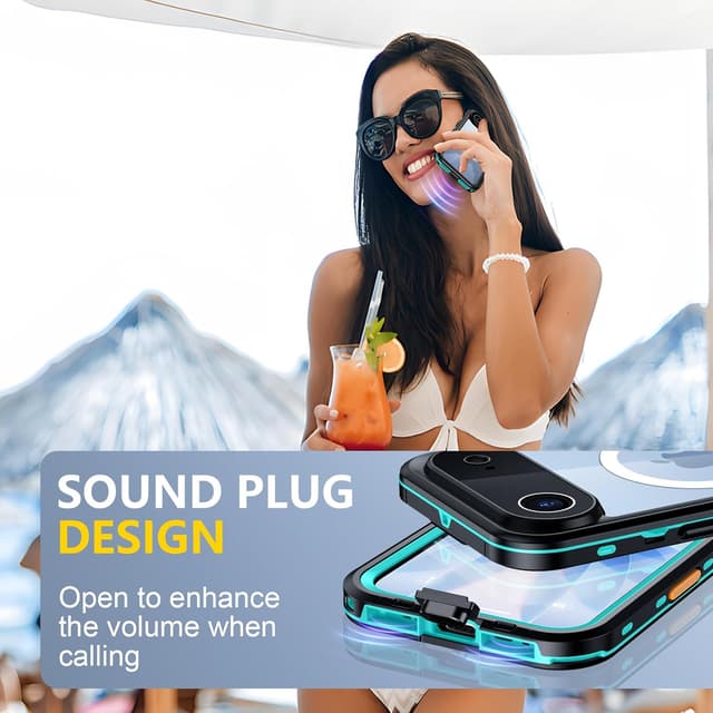 Detalle 2 de Red2Fire iPhone Air Case Waterproof (IP68) with Built-in Screen & Camera Protector, MagSafe Compatible, Full-Body Shockproof — Blue/Clear (6.5 in)