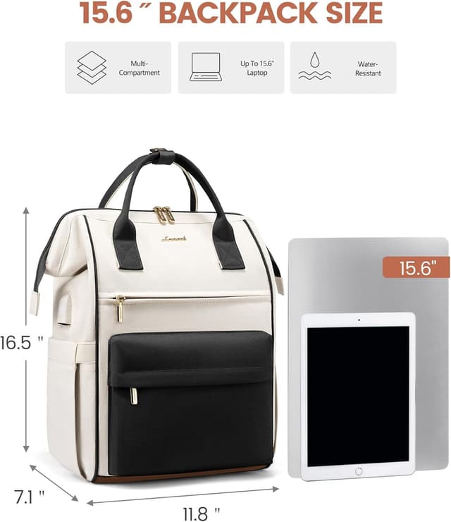 Thumbnail 6 de LOVEVOOK Sac à dos femme 15,6 pouces anti-vol, 20 L, étanche et pliable pour voyage/travail (noir)