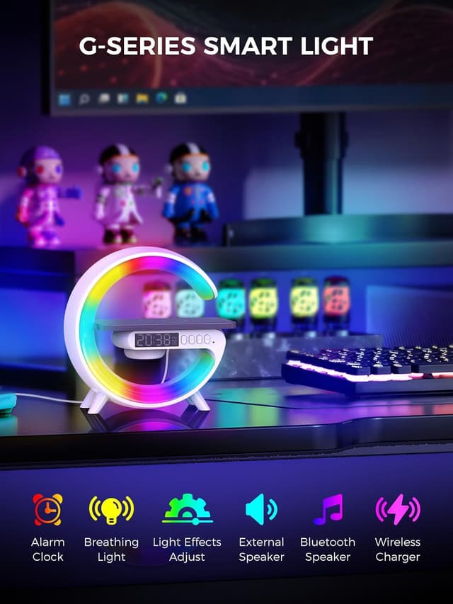 Detalle de Smiling Shark Lampes de Réveil intelligentes : ambiance lumineuse, charge sans fil et haut-parleur Bluetooth