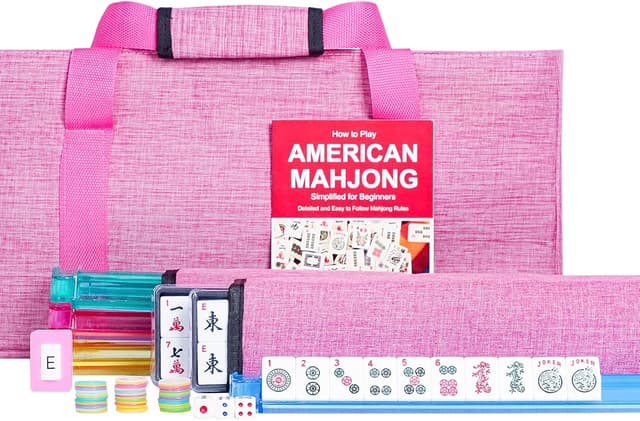 Imagen de Jongyance American Mahjong Set (166 White Tiles) with Pink Bag and All-in-One Racks en OfertitasTOP