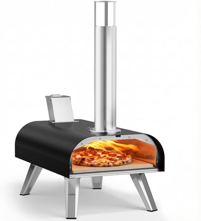 Detalle de BIG HORN OUTDOORS Wood Pellet Pizza Oven 12” (Black) – Portable outdoor pizza grill