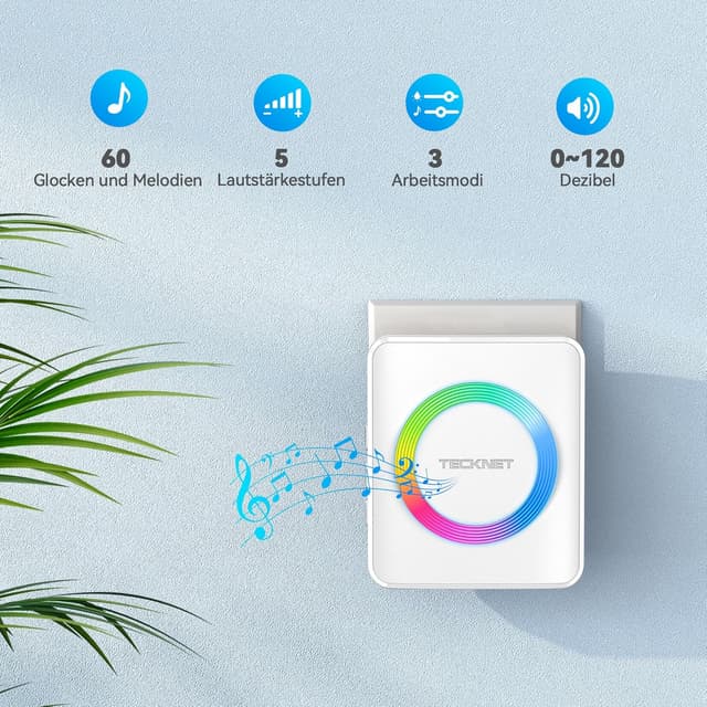 Detalle 2 de TECKNET Funkklingel 400 m Reichweite Set