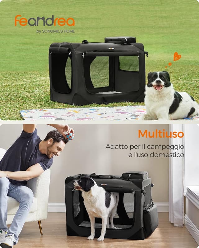 Detalle de FEANDREA Trasportino per cani pieghevole taglia XL PDC80H, 81 x 58 x 58 cm, nero