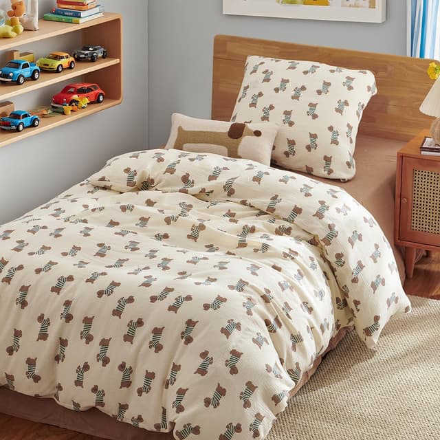 Detalle de AShanlan Kinderbettwäsche 135x200 Musselin-Baumwolle mit Kissenbezug 80x80 (Dackel, Reißverschluss) Oeko-TEX