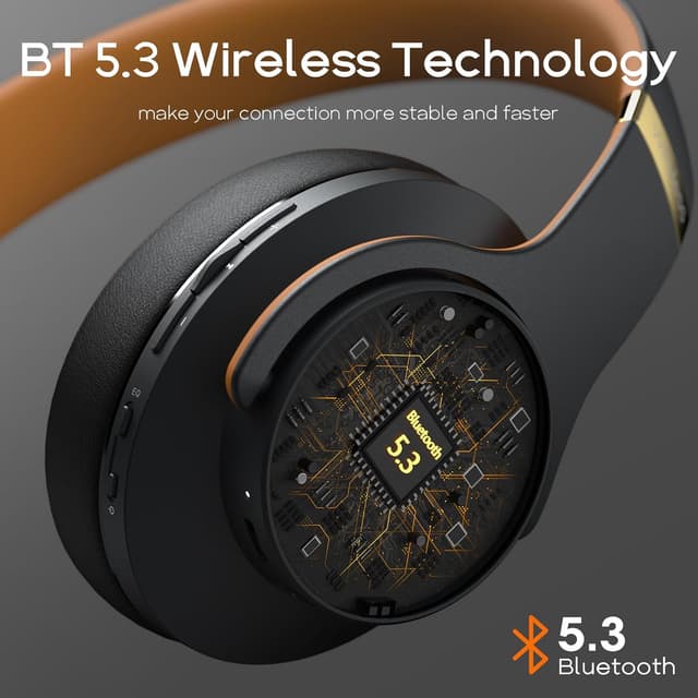 Detalle de DOQAUS Wireless Over-Ear Headphones with Bluetooth 5.3, 3 EQ Modes and Mic (up to 90 hours) — Black-Brown