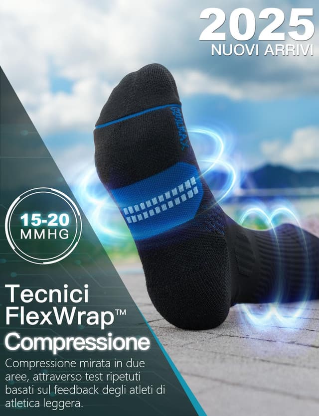 Detalle de Juclise Bambù Coolmax compressione sportiva da uomo: calze per allenamento e trekking anti-vesciche