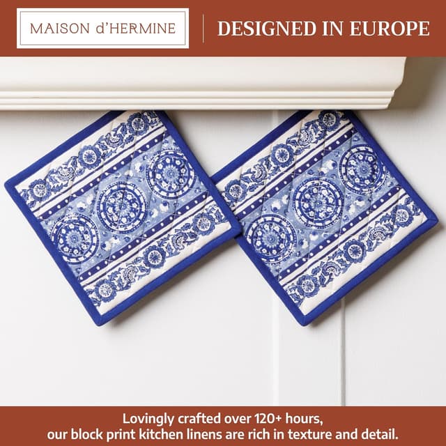 Detalle 2 de Maison d'Hermine set di 2 presine in cotone 100% 20x20 cm con anello per barbecue