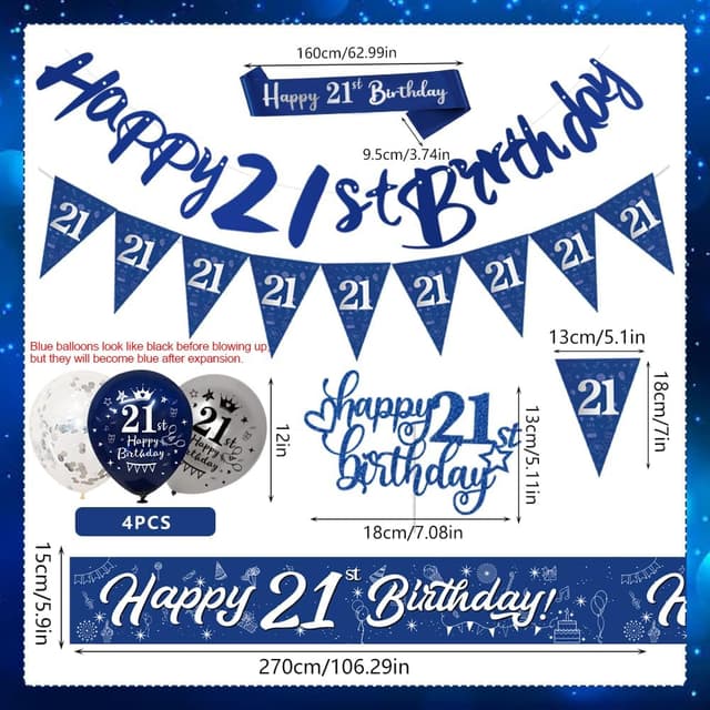 Detalle 2 de 21st Birthday Decorations Blue Silver party kit ๐