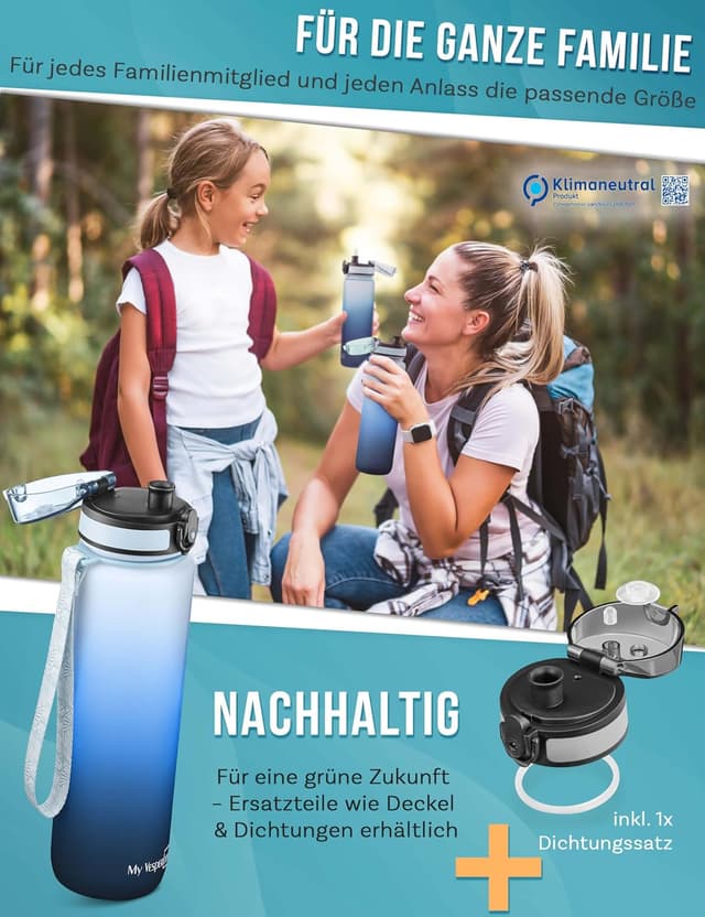 Thumbnail 6 de My Vesperbox® Kinder-Trinkflasche 1.000 ml mit Kohlesäure-Eignung, auslaufsicher – inkl. Ersatzdichtung