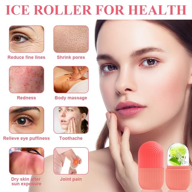 Detalle de flintronic Ice Roller – Eisroller für Gesicht & Augen aus lebensmittelechtem Silikon (rosa)
