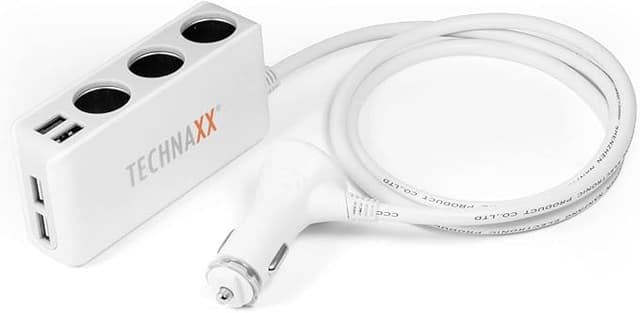 Detalle de Technaxx Cargador de coche 4 puertos USB y 3 tomas DC ⚡