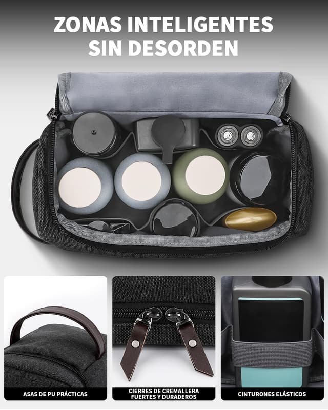 Detalle de ZOMFELT Borsa da Beauty Case Uomo doppio strato in tela idrorepellente, organizer appendibile Nero