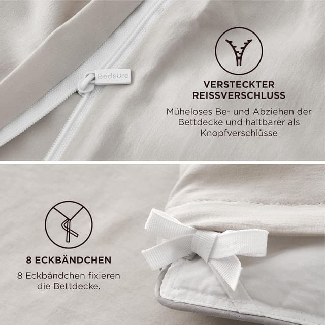 Detalle de BEDSURE Bettwäsche-Set 135x200 (4-teilig) mit Reißverschluss – 2 Kissenbezüge 80x80