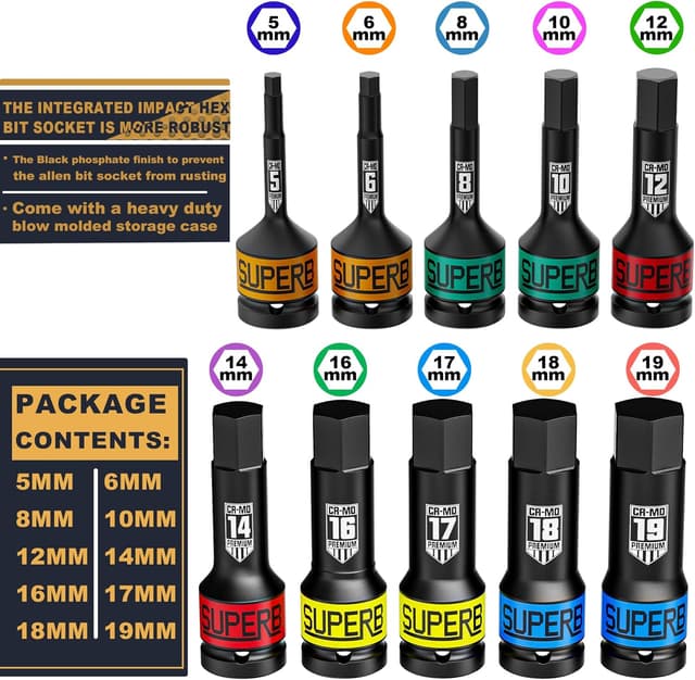 Thumbnail 1 de KIRXST Set 10 bussole esagonali 1/2" 5–19 mm 🛠