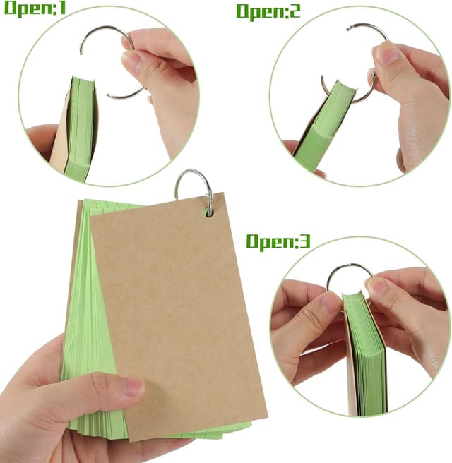 Detalle de Flash Cards 360 PCS Ruled Index Cards with Binder Ring (Kraft Paper, 4.9 x 2.9 inch)