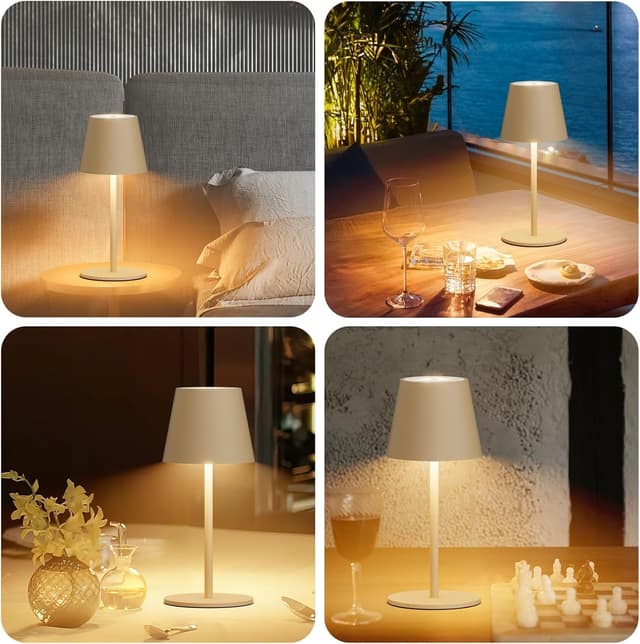 Detalle de Lundwa dimmbare LED Akku-Tischleuchte 26 cm mit 5.000-mAh-Akku (IP54, 3 W, 3000 K) – Khaki, 1 Stück