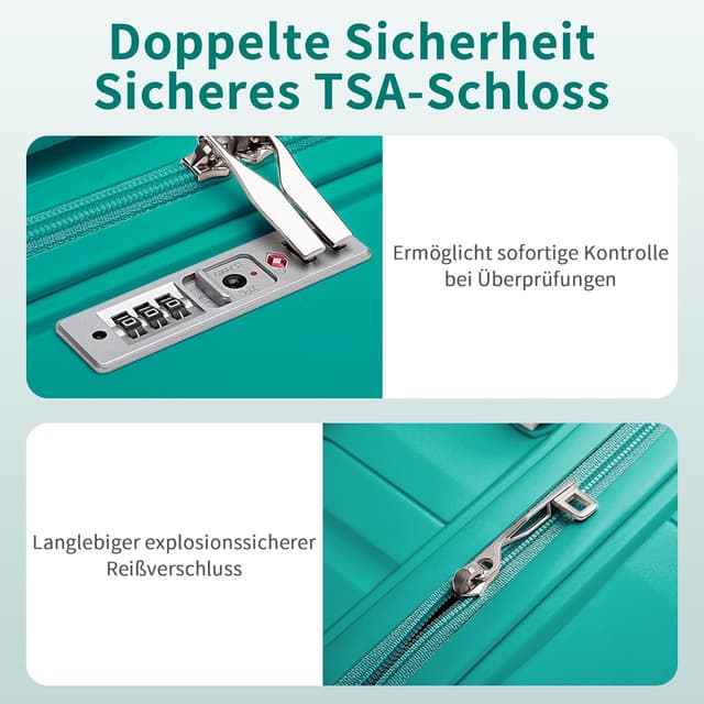 Detalle de KONO Groß Koffer 75 cm mit 4 Rollen und TSA-Schloss (Polypropylen-Hartschale, Grün)