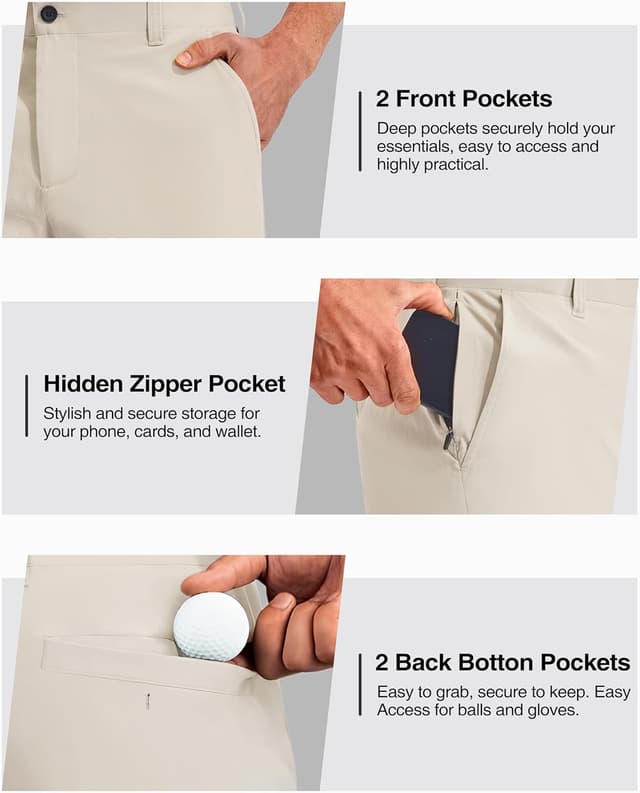 Detalle de PULI Golf Shorts for Men, Relaxed Fit Stretch Waterproof Quick-Dry 5-Inch Inseam