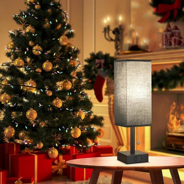 Thumbnail 6 de Aooshine bedside & table lamp with USB C + USB charging ports, 3 colour modes and pull chain (black fabric shade)