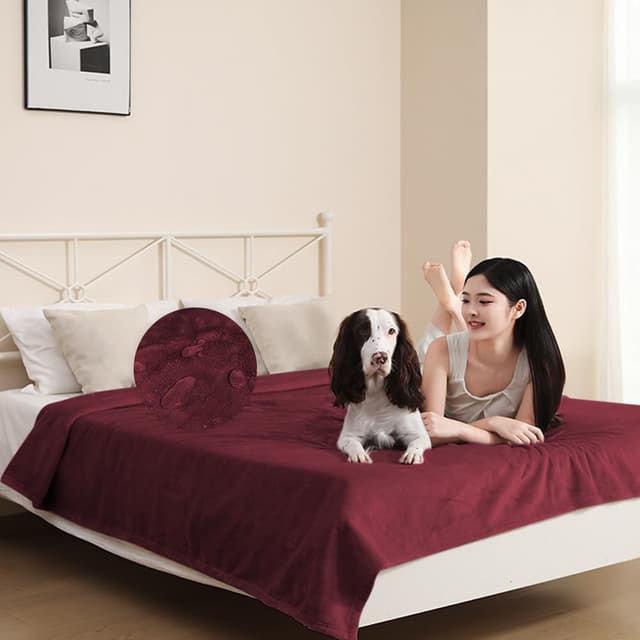 Detalle 2 de DUJUIKE Coperta da letto impermeabile in flanella (rosso bordeaux) 102x152 cm