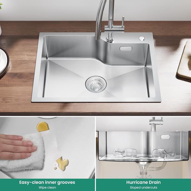 Thumbnail 6 de ANYCEE Lavello in acciaio inox 60 x 45 cm, 1 vasca con foro rubinetto e cestello