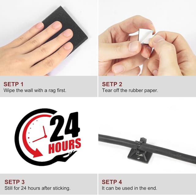 Detalle de 100x Klebesockel für Kabelbinder 18 x 18 mm – selbstklebende Kabelbinderhalter mit Schraubenloch, schwarz