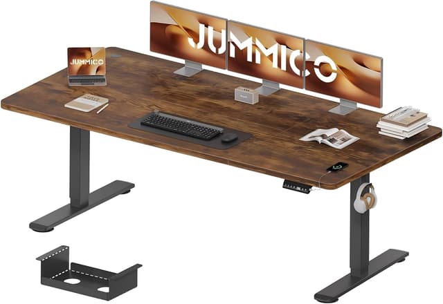 Imagen de JUMMICO höhenverstellbarer Schreibtisch 200 x 80 cm (Steh-Sitz) mit Kabelwanne, elektrisch & USB – Vintage-Braun en OfertitasTOP