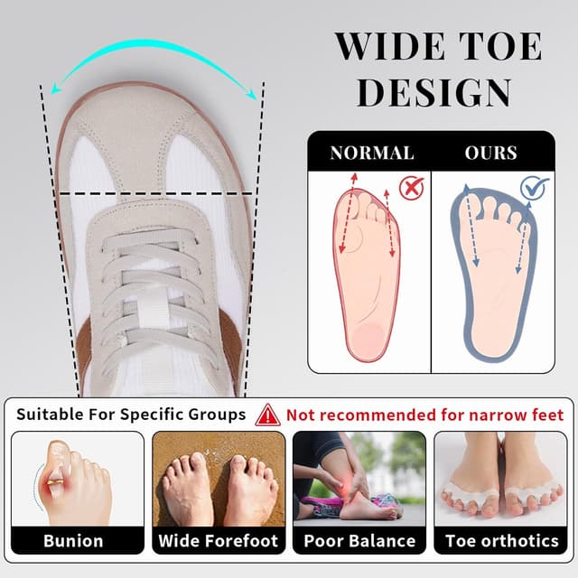 Detalle de Mioceko Women’s Wide Fit Barefoot-Style Trainers – Lightweight Zero Drop Fashion Sneakers