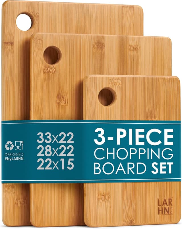 Detalle de LARHN Premium Extra-Thick Bamboo Chopping Boards Set (3-piece)