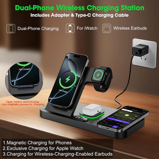 Detalle 1 de Dual Phone Magnetic Charging Station with Clock