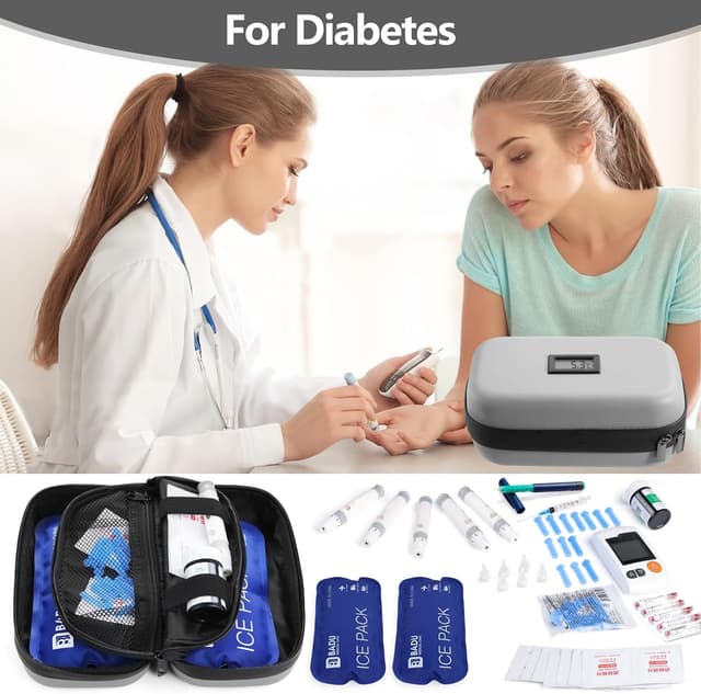 Detalle 2 de HIMDUZE Insulin-Kühltasche & Reisekoffer mit Temperaturanzeige, TSA-zugelassen – inkl. 2 wiederverwendbarer Kühlakkus