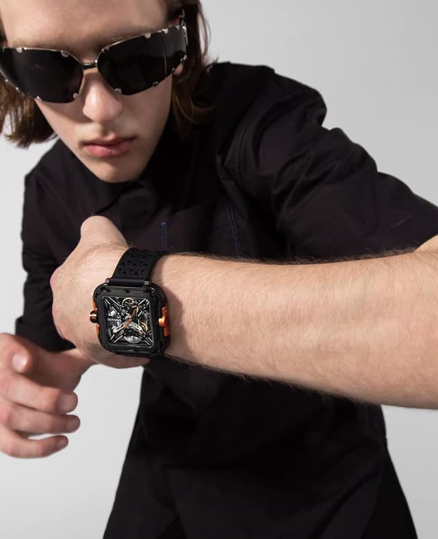 Detalle de CIGA Design Montre Automatique Homme Série X SUV – bracelet silicone, squelette avec verre saphir