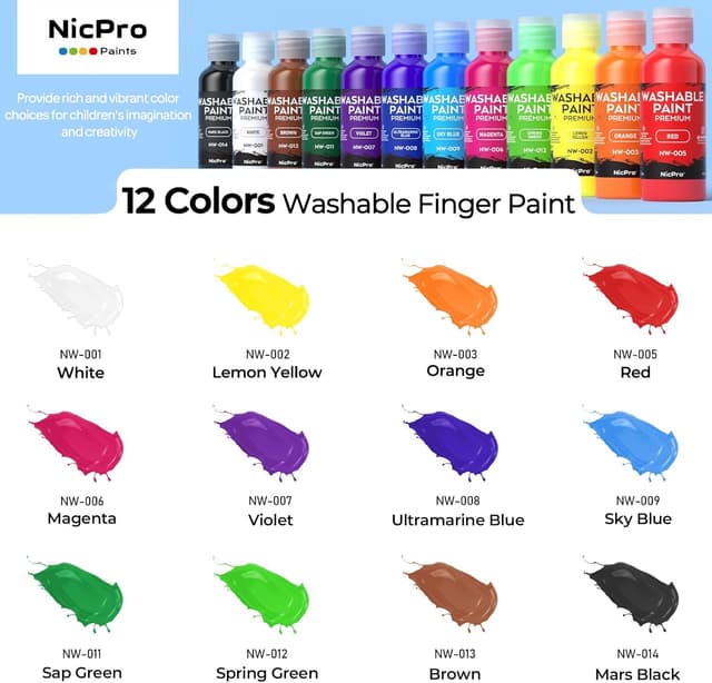 Thumbnail 6 de Nicpro 12 Colours Washable Finger Paint Set (2 oz / 60 ml) – non-toxic finger paint for kids’ hands and feet