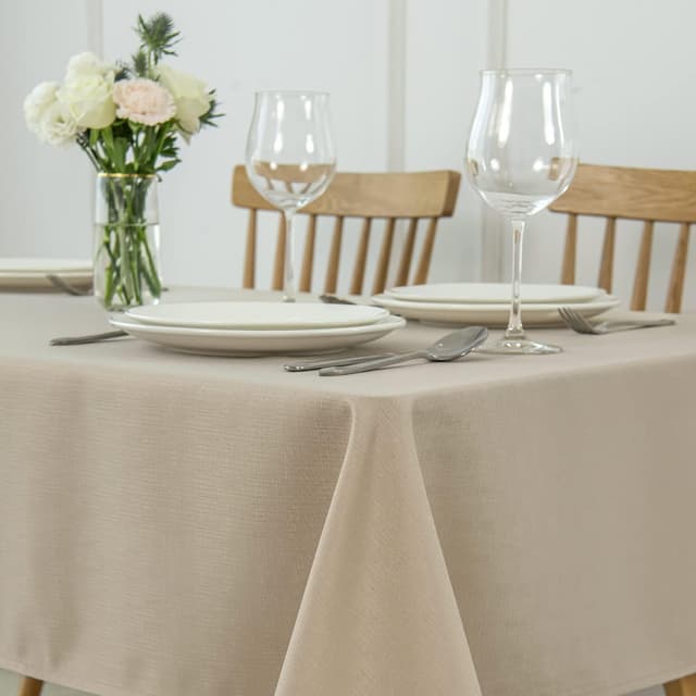 Thumbnail 1 de maxmill Rectangle Slubby Textured Tablecloth (Waterproof, Spillproof, Wrinkle Free) — Natural, 52 x 70 Inch