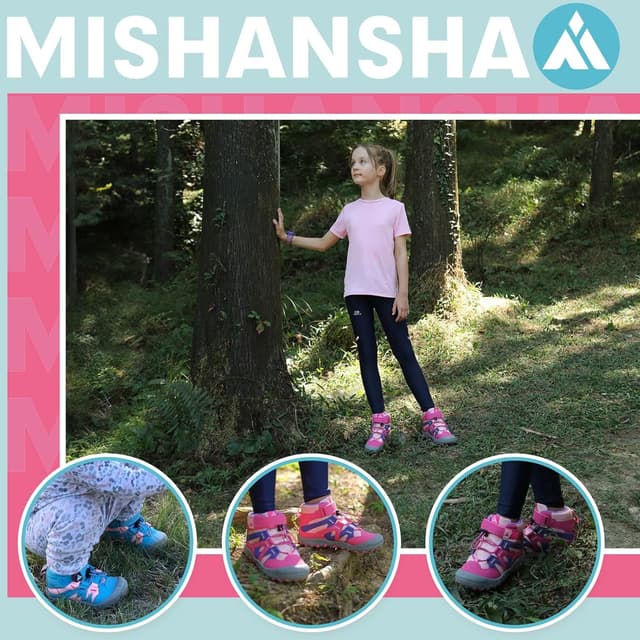 Detalle 2 de Mishansha Kinder Wanderschuhe & Trekkingschuhe für Mädchen und Jungen – leicht, rutschfest, mit Klettverschluss (Gr. 24–38)