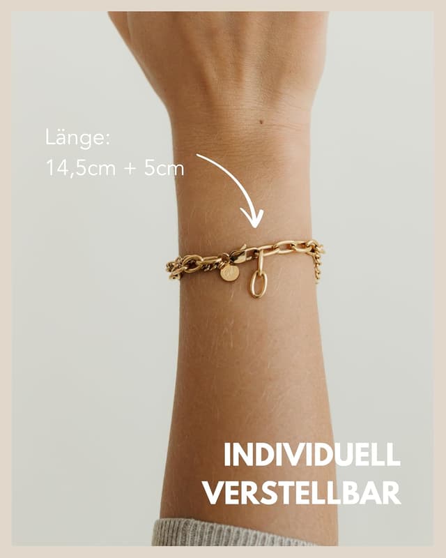 Thumbnail 4 de GD GOOD.designs Armband Herz für Damen – verstellbare Mehrreihen-Charmkette mit 18K-Goldüberzug (14,5–19,5 cm)