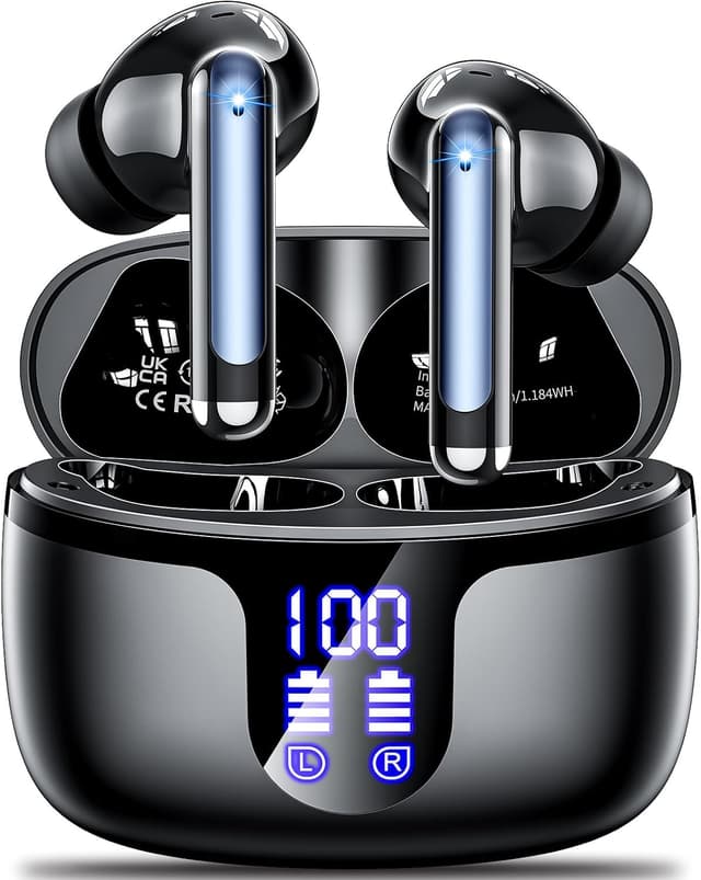 Detalle de Wireless Earbuds Bluetooth 5.4 In-Ear Headphones with 4 ENC Mic, 42h Playtime & IP6 Waterproof (Black) — S48-style earbuds